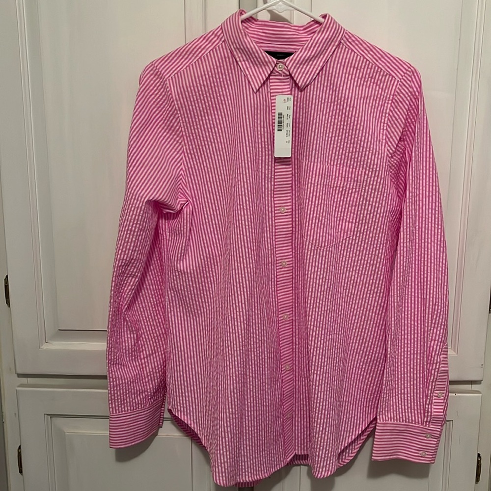 Brand New-  J Crew Seersucker Button Up Top Size 8 - gift with purchase